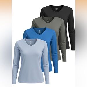 Real Essentials Womens Long Sleeve Dry Fit V Neck T Shirt XL NWT